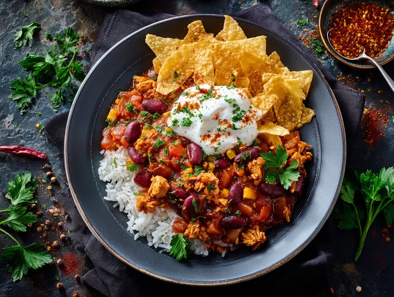 Chili con pollo med ris og nachos - Functional Foods