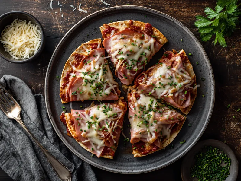 Mini pizza wraps med skinke og mozzarella - Planomo