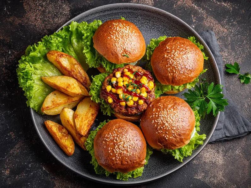 Burgere med BBQ sauce, majs og kartoffelbåde - Planomo