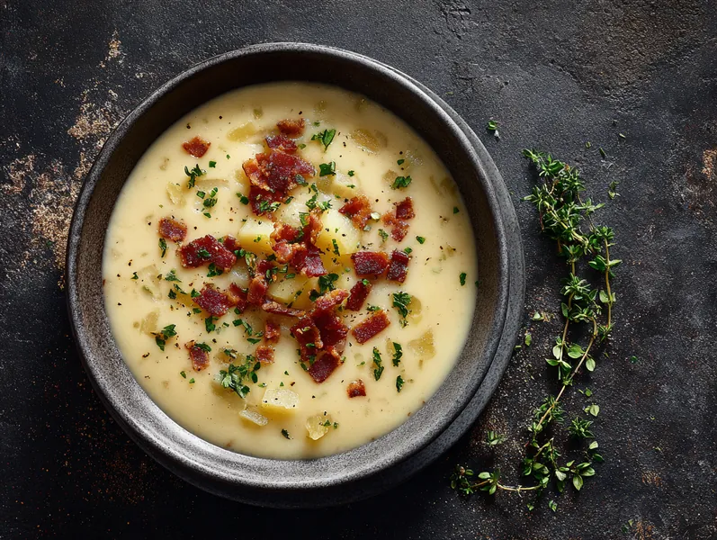 Kartoffelsuppe med porrer og bacon - Planomo