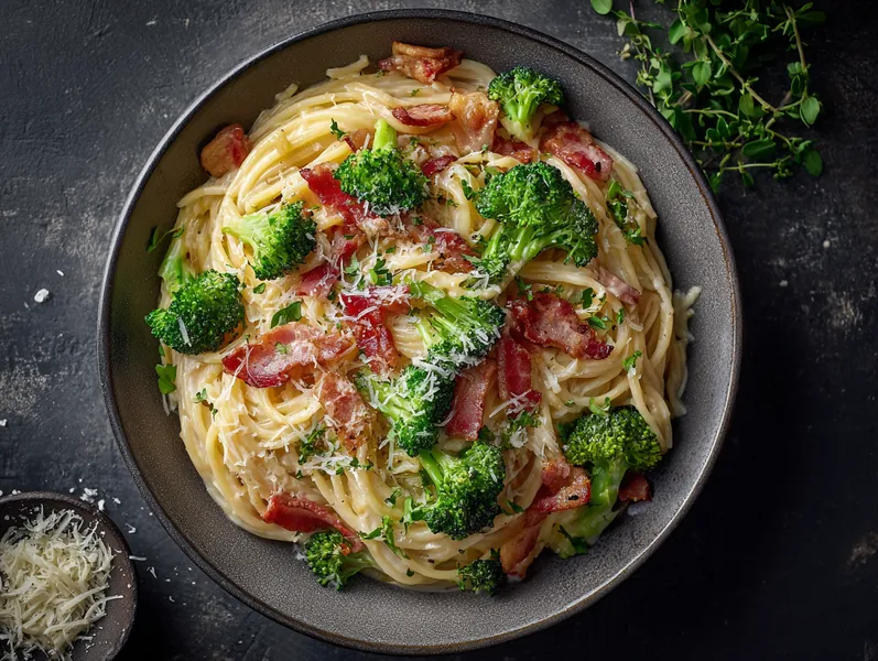 Cremet pasta carbonara med broccoli - Planomo