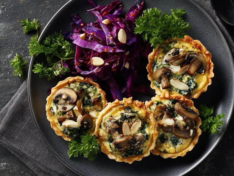 Vegetariske tarteletter med champignoner og spinat - Planomo