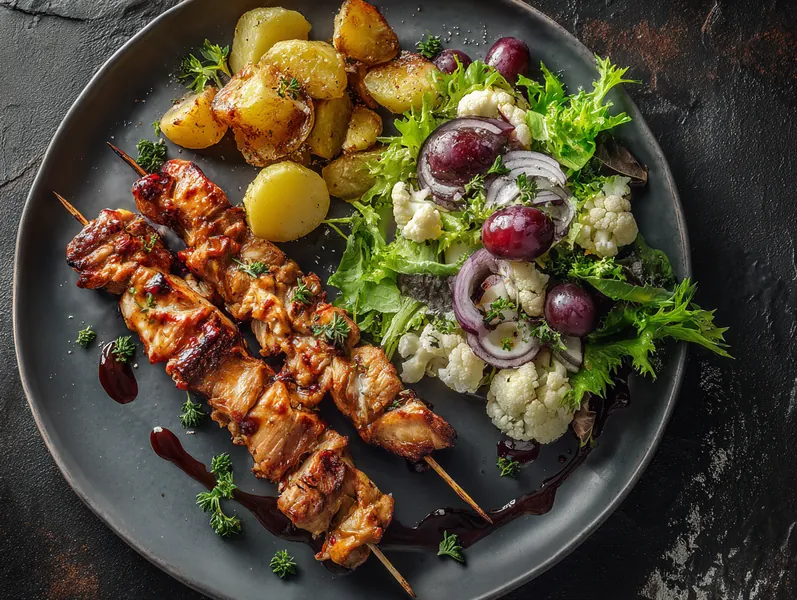 Kyllingespyd med ovnkartofler og blomkålssalat - Planomo