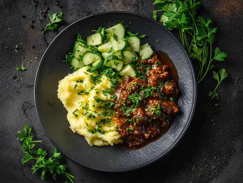 Millionbøf med kartoffelmos og agurkesalat - Planomo