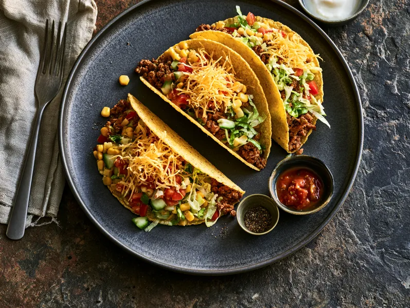 Tacoskaller med krydret oksekødsfyld - Planomo