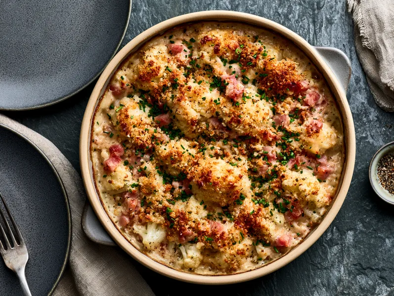 Blomkålsgratin med skinke - Planomo