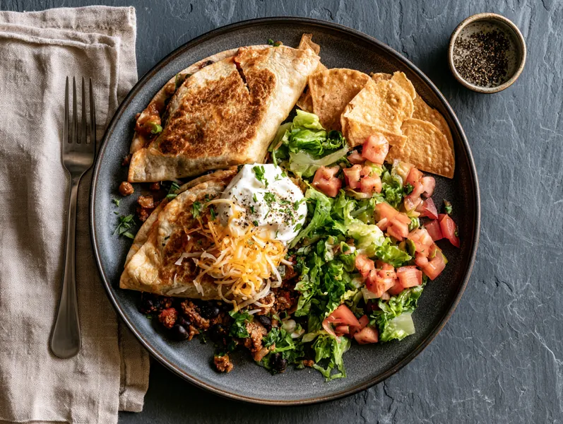 Crunchwrap med tacokrydret bønne-kødfyld - Planomo
