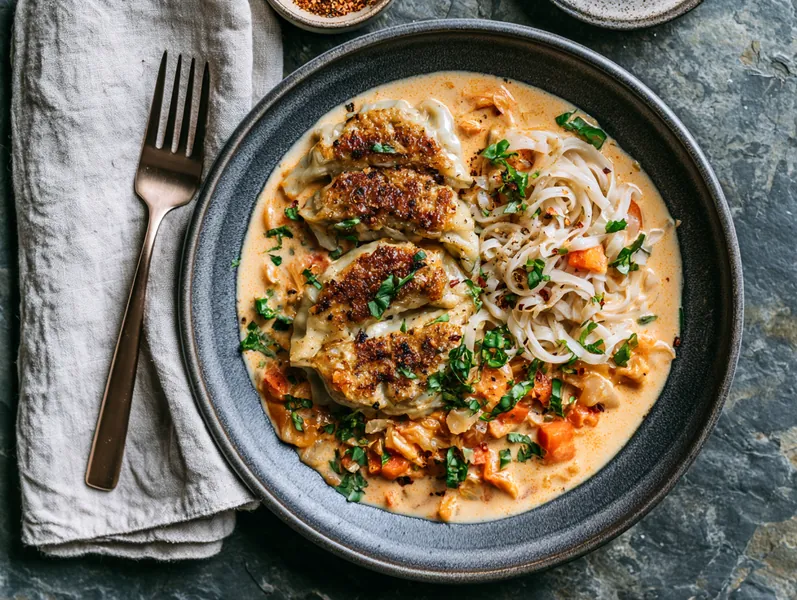 Hurtig nudelsuppe med rød karry og dumplings - Planomo