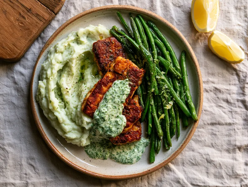 Halloumi med persillesovs og kartoffelmos - Planomo