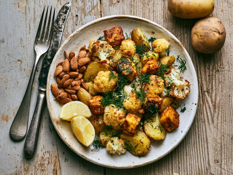 Middelhavsgrøntsagsfad med marineret tofu - Planomo