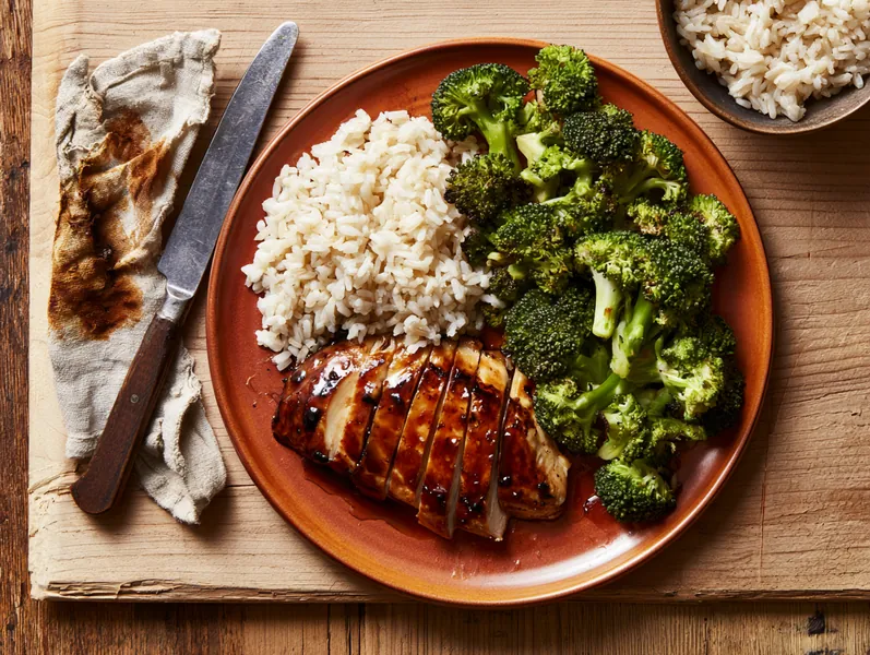 Honning- og sojastegt kylling med ris og broccoli - Planomo