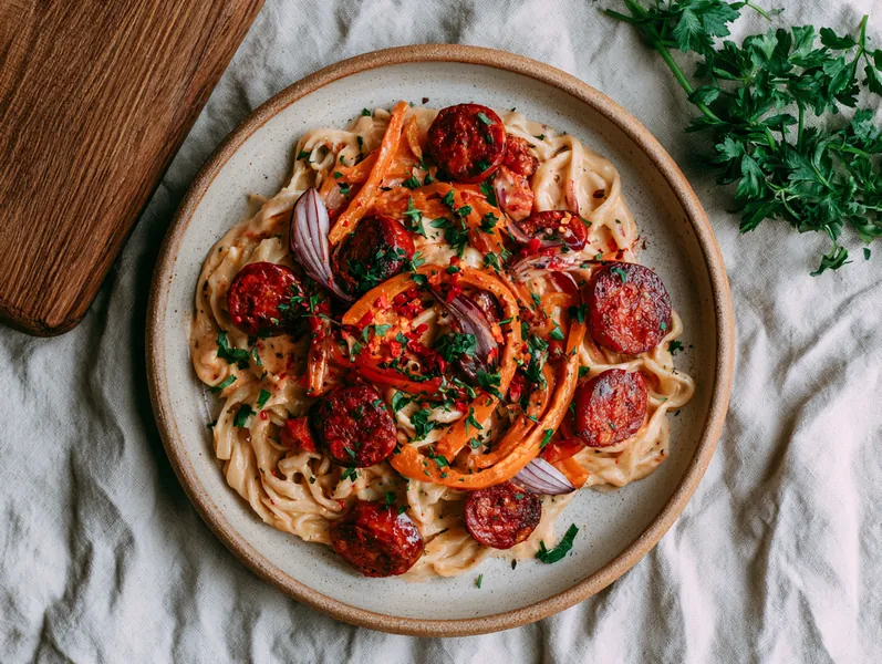 Cremet pasta med chorizo - Planomo