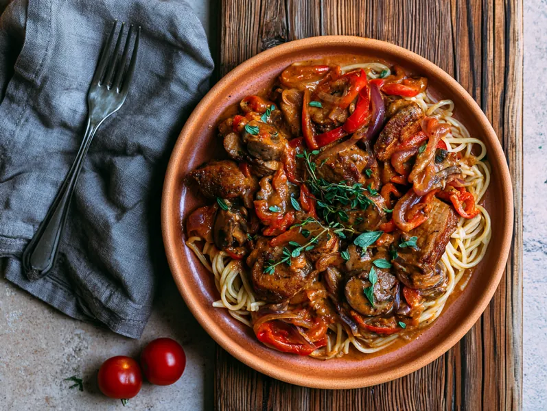 Pasta med mørbrad og champignon - Planomo