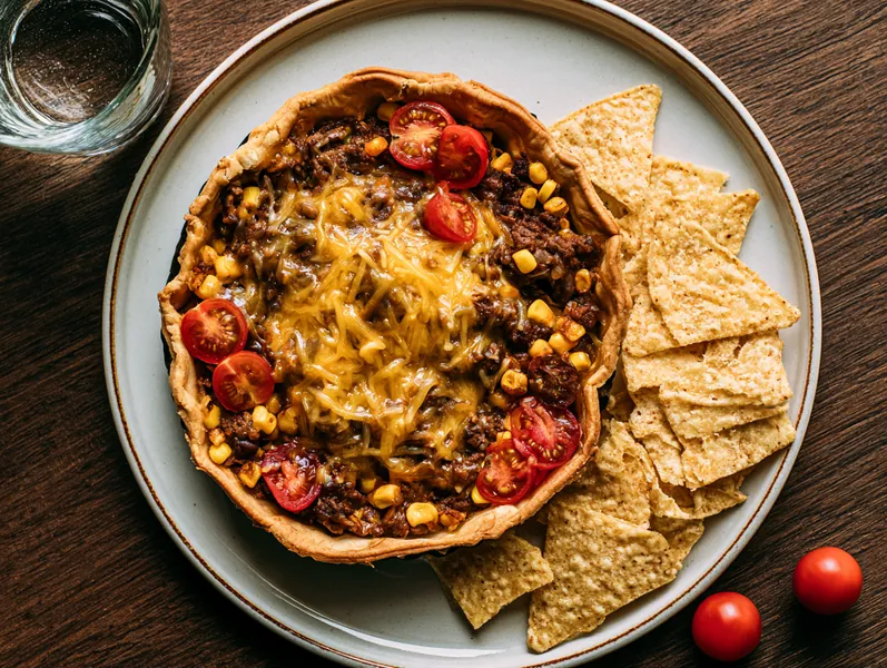 Familievenlig tacotærte med nachos chips - Planomo